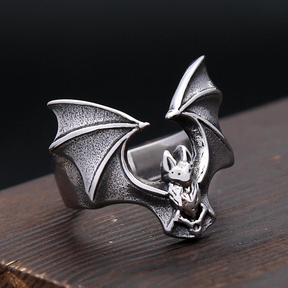 Vintage Simple Bat Ring Stainless Steel Punk Animal Ring For Men Women Biker Unique Amulet Jewelry Gifts Dropshipping
