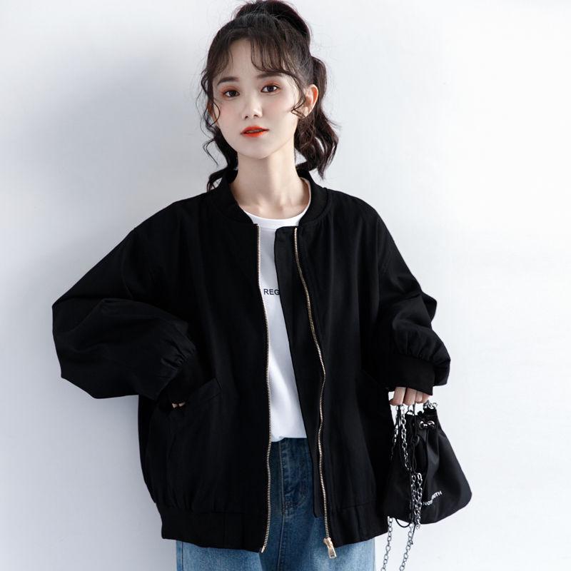 2023 Retro HK-Style Women's Black Baseball Jacket - Casual Spring/Autumn Short Coat