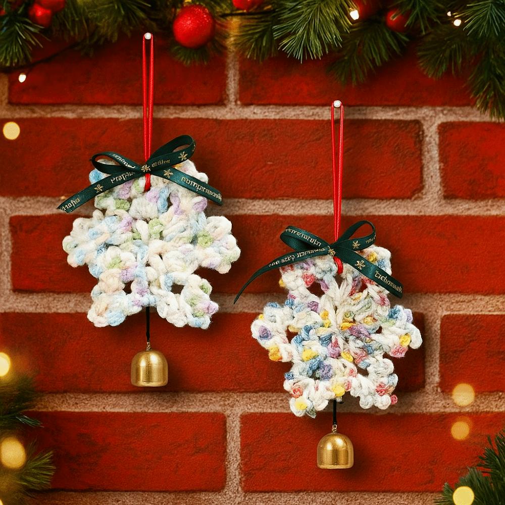16cm Hand-Knitted Christmas Bell Pendant Creative Woven Xmas Tree Pendant Ribbon Bow Crochet Snowflake Pendant With Hanging Rope