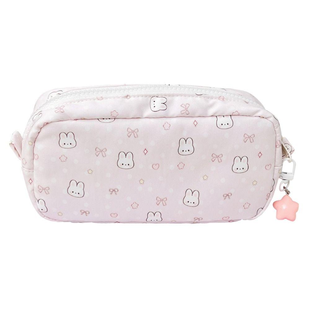 Large Capacity Bowknot Rabbit Pen Bag Soft Touch Multi-functional Stationery Storage Bag Pen Box Back To School