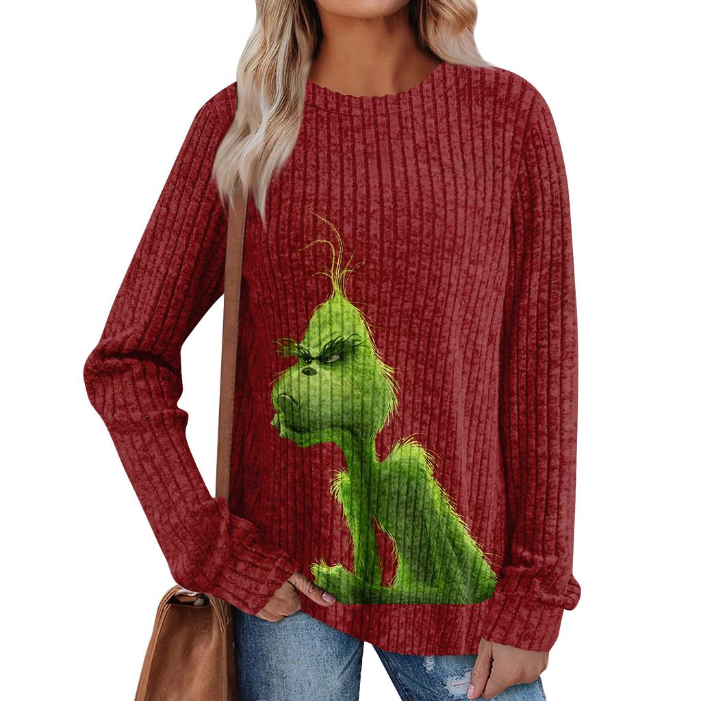 Women's Printed Lightweight Brushed-Cotton Round Neck Top