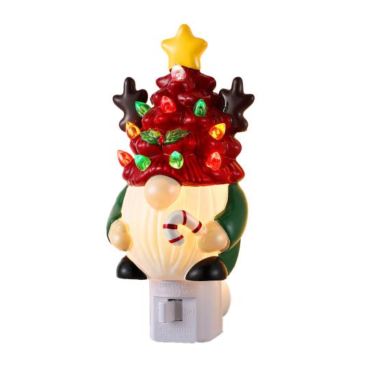 Yousheng Christmas Gnome Night Light Resin Faceless Dwarf Xmas Tree LED Night Light with Multicolor Bulbs And On/Off Switch for Home Bathroom Bedroom