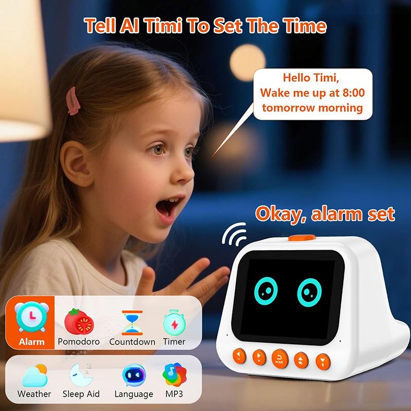AI Smart Alarm Clock Talking Buddy Educational Toy for Kids Music/Stories Player Pomodoro Timer Cool Robot Gift for Boys Girls