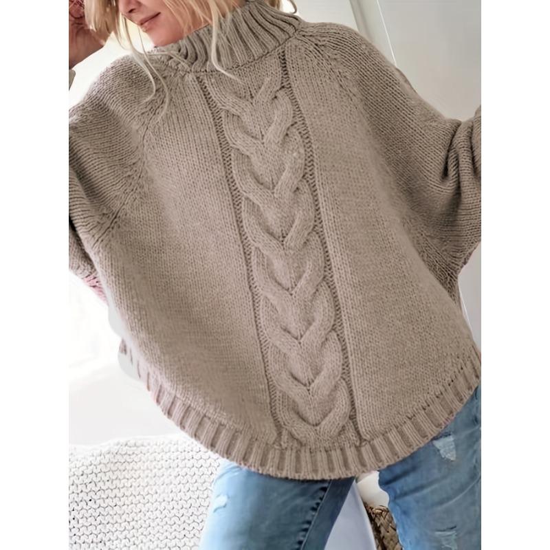 Women'S Vintage-Inspired Black Cable Sweater with High Neck, Loose Fit, Casual, Everyday Pullover, Vintage Sweater | Cable Pattern, Sweater Dress