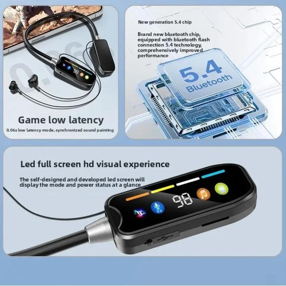 Bluetooth 5.4 Neckband Headphones LED Display Bluetooth Headset Wireless Earphones  Sports Outdoor