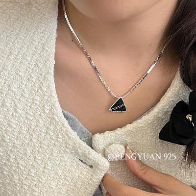 Su Chuang S925 Sterling Silver Triangle Pendant Necklace for Women - Korean Luxury Clavicle Chain