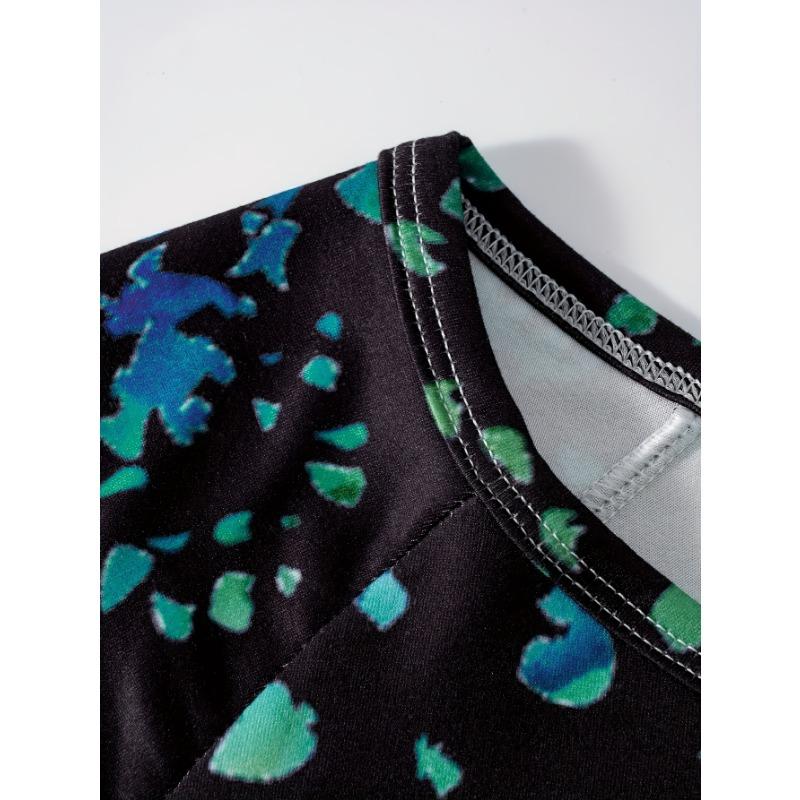 Women Long Sleeve T Shirt Casual Abstract Watercolor Forest Print Oversized Top Vacation Style Loose Fit Fashion Blouse