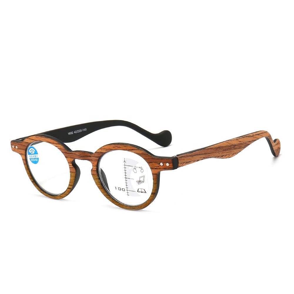 Imitation Wood Grain Retro Round Frame Reading Glasses Intelligent Progressive Multi-Focus Old Man Mirror Far And Near Reading Glasses