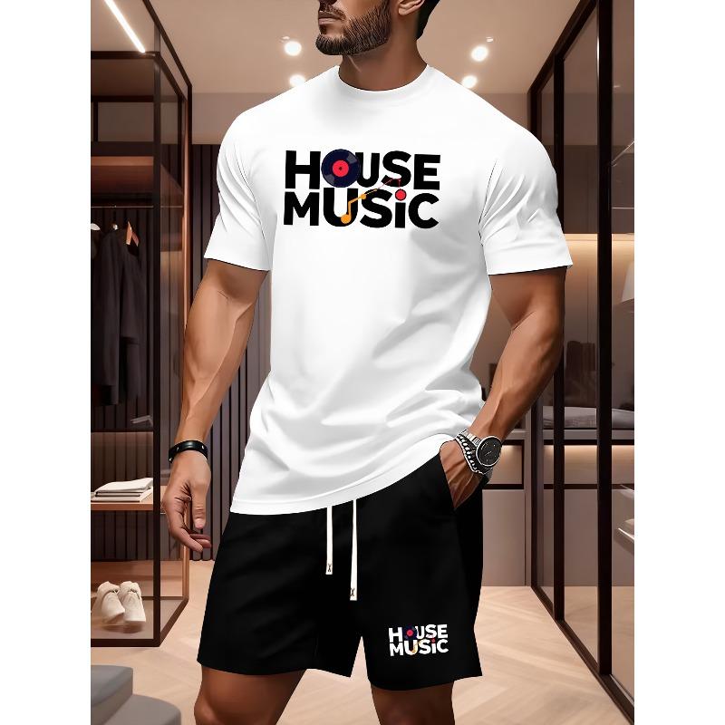 European Size Men's Summer T-Shirt , House Music Graphic Element Men's Versatile , Casual Short-Sleeve Top, Trendy Casual Sportswear