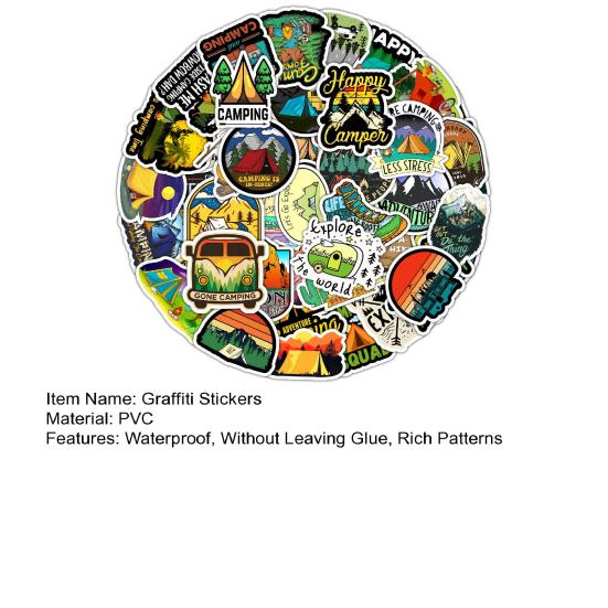 50Pcs Graffiti Stickers Waterproof Reusable Decorate PVC Luggage Water Bottle Outdoor Camping Stickers for Scrapbook