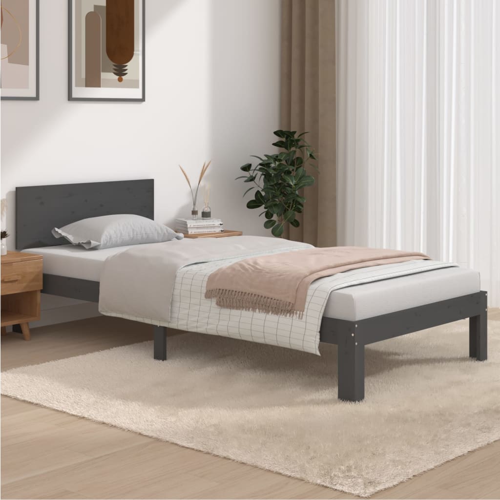 Solid Wood Bed Grey Pine 90 x 200 cm