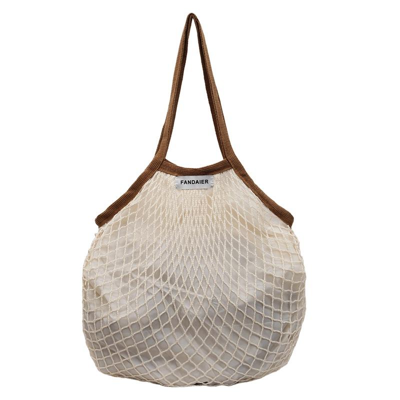 

Lazy wind hollow woven mesh bag, summer hand carry large capacity tote bag, travel shoulder bag One size