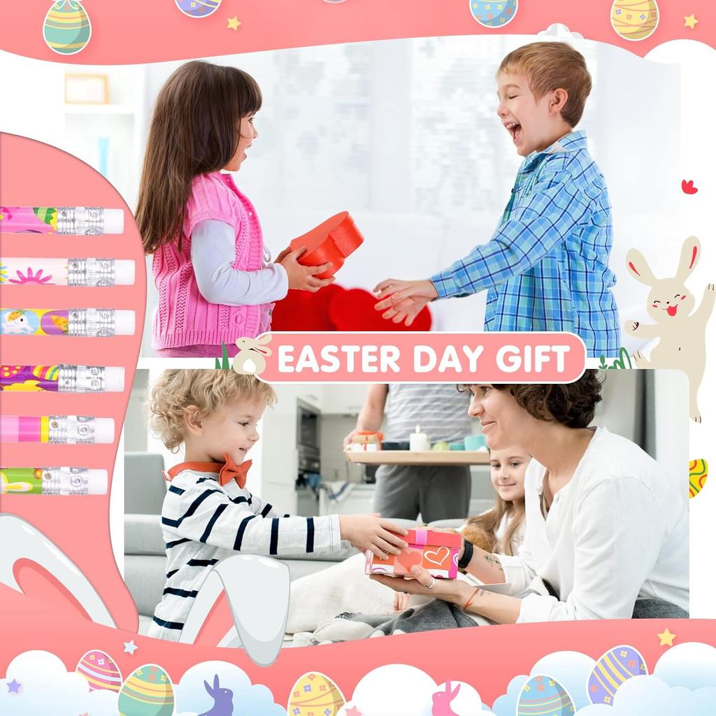 24 Pieces Easter Pencils for Kids Easter Pencil Bulk Holiday Wood Pencils with Erasers Cute Pencils for Easter Day Gifts Easter Party Favors