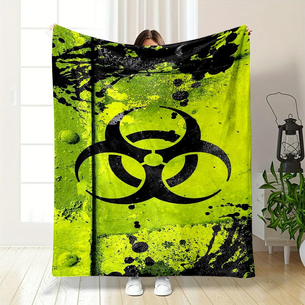Biohazard Symbol On Grungy Neon Green Design Flannel Blanket for Bedroom, Living Room, Sofa, and Nap Sofas.
