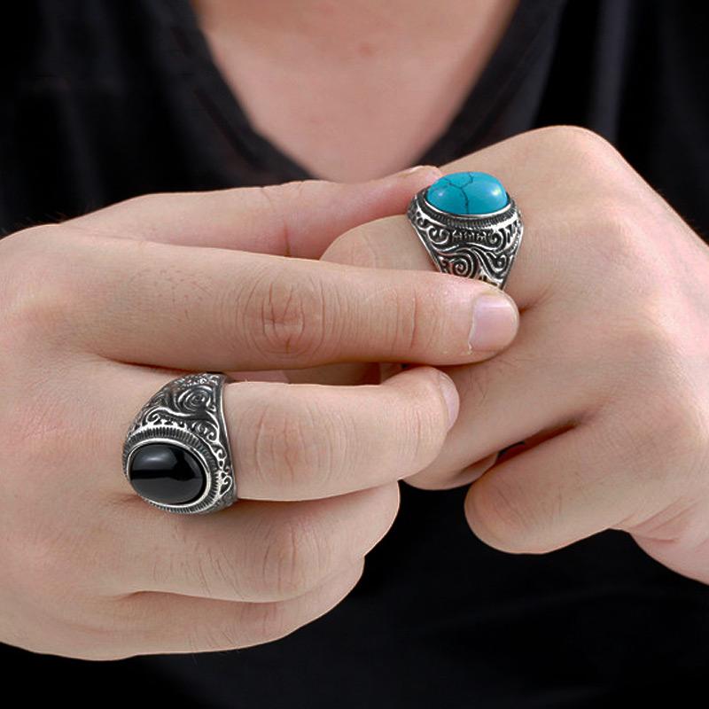 Natural Tiger Eye Rings Men Women Retro Flower Engraved  Big Stone Ring Fashion  Jewelry