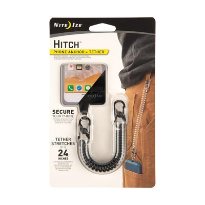 NITE IZE Smycz Hitch & Coil Czarna Smycz do Smartfona - Elastyczna, Chroniąca przed upadkiem, Chroniąca przed zgubieniem, Chroniąca przed kradzieżą Smycz na rękę z blokadą karabinkową