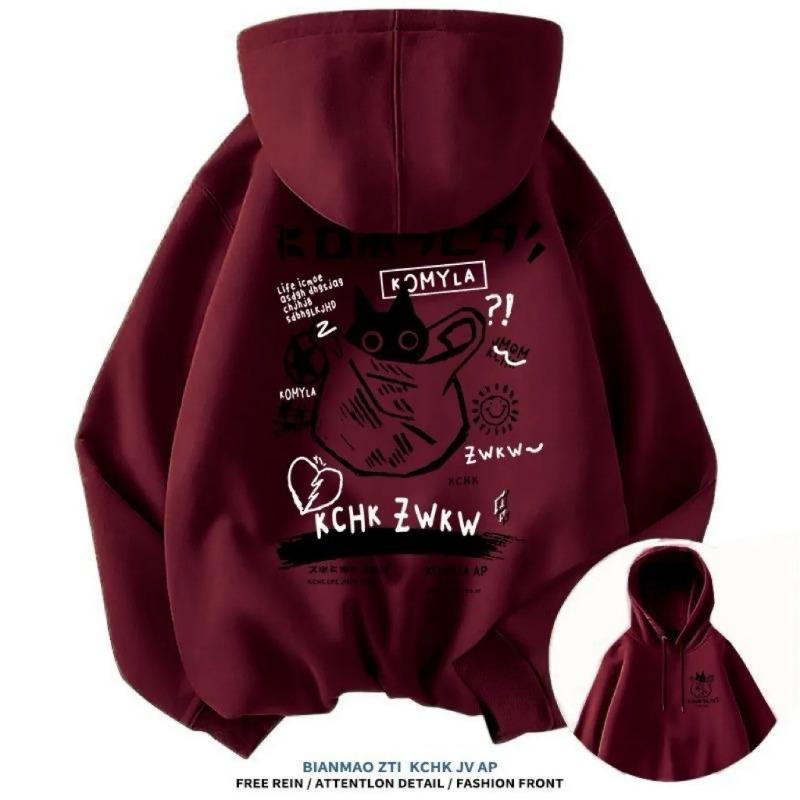 Japan Style Black Cat Hoodie Men Women Outdoor Street Casual Fashion Sport Cartoon Longsleeve Adult Autumn Winter Sweatshirt Top