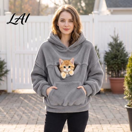 Pet Carrier Hoodie for Women Loose Fit Pullover Sweatshirt with Front Pouch Small Dog Carrying Long Sleeve Autumn Winter Casual Tops Dogs