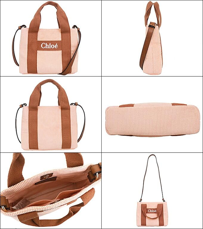 Chloe Cotton Corduroy Shoulder Bag with Pale Kids' Logo, C20274, Pink. [Brand Name] [Used]
