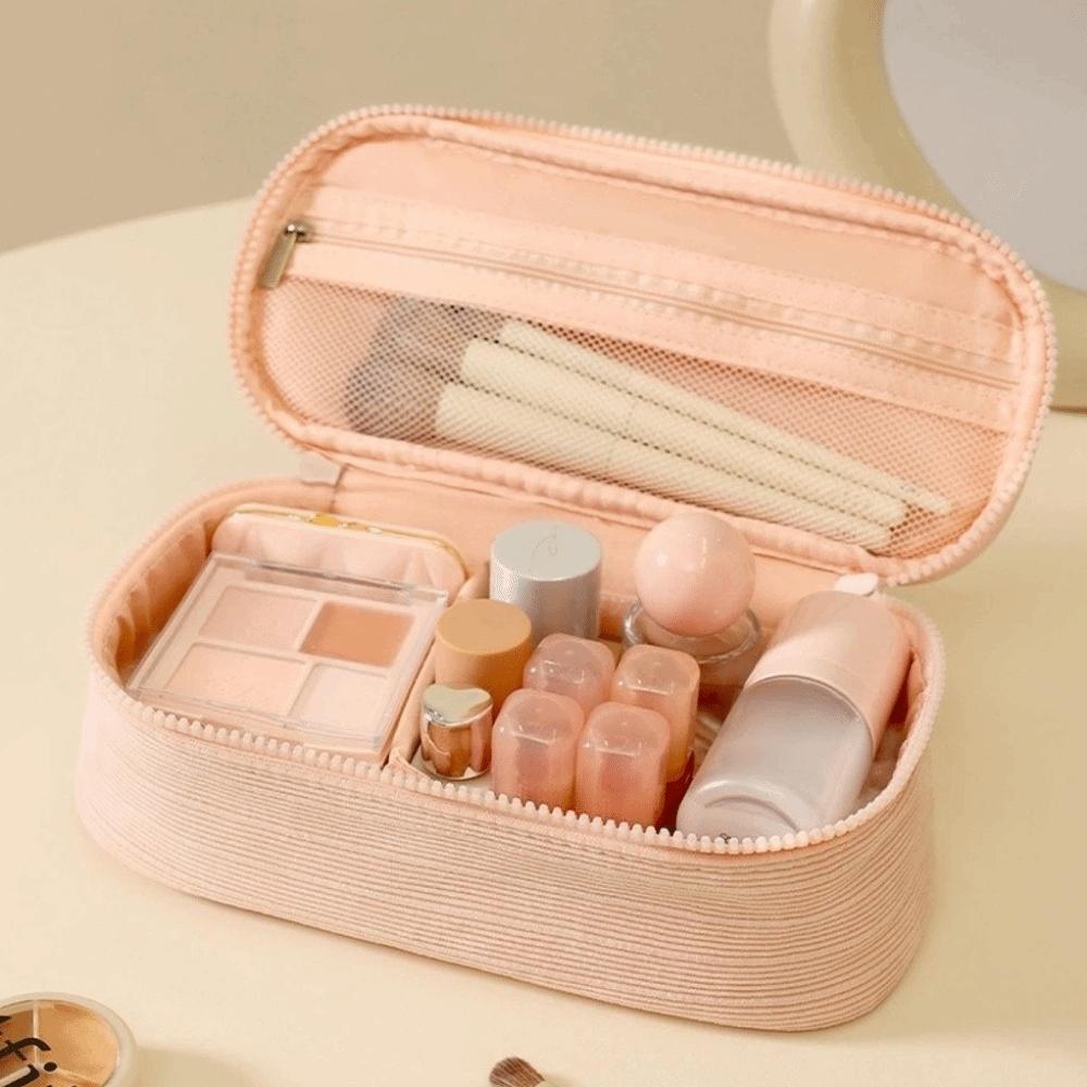 Luxury Large Capacity Storage Bag Portable Multi-functional Cosmetic Bag Solid Color Corduroy Makeup Handbag Travel