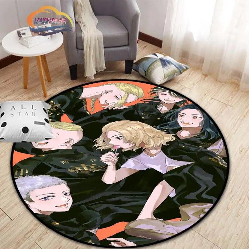 Anime Tokyo Revengers Kulatý koberec kreslený prostor Koberec do obývacího pokoje Kuchyně Jídelna Dětské koberce Podložka na jógu