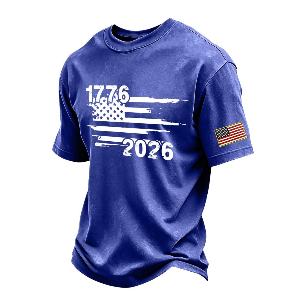 Men's Vintage Washed Crew Neck Short Sleeve T Shirt Independence Day Graphic Print Casual Fit Soft Fabric Comfortable Wear