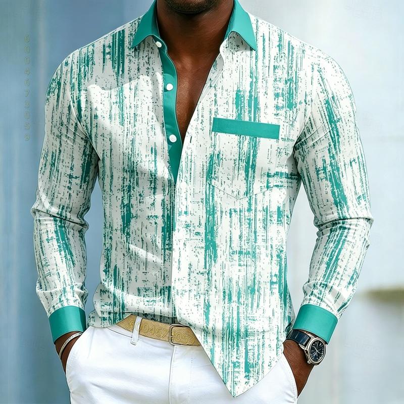 Men's High-quality Long Sleeved Shirt with White and Blue Contrasting Colors, Trendy Business Casual Long Sleeved Slim Fit Shirt