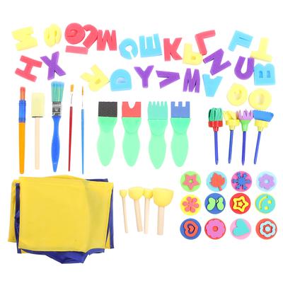 57Pcs Sponge Paint Brushes Letters Stamp Kits Drawing Apron Toys for Early Learning Toddlers