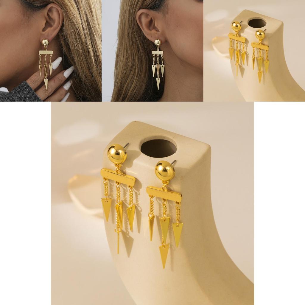 Fashionable Women's Alloy Geometric Tassel Earrings Chic Asymmetric Gold Finish