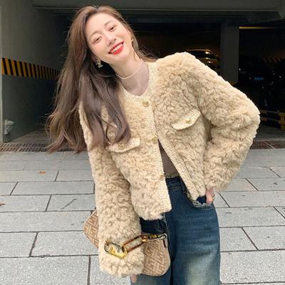 Women Lamb Wool Short Jacket Autumn Winter Thick Warm Faux Fur Coats Ladies Korean Fashion Streetwear O-neck Plush Outwear