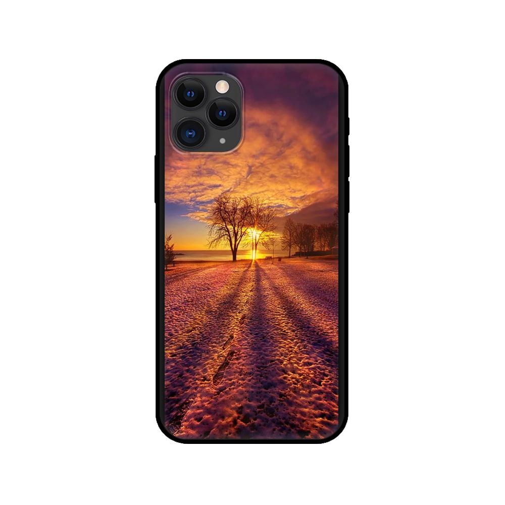 Black tpu case for iphone 5 5s se 2020 6 6s 7 8 plus x 10 XR XS 11 12 mini pro MAX back cover Landscape Winter Light Snow