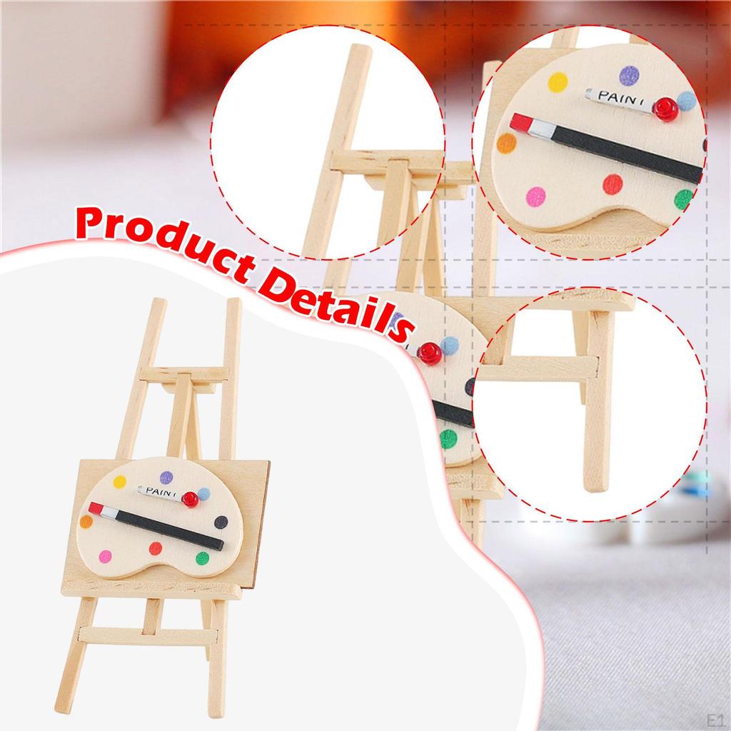 Mini Easel and Palette Dollhouse Adornment Model Practical Miniature Oil Painting Set for Layout
