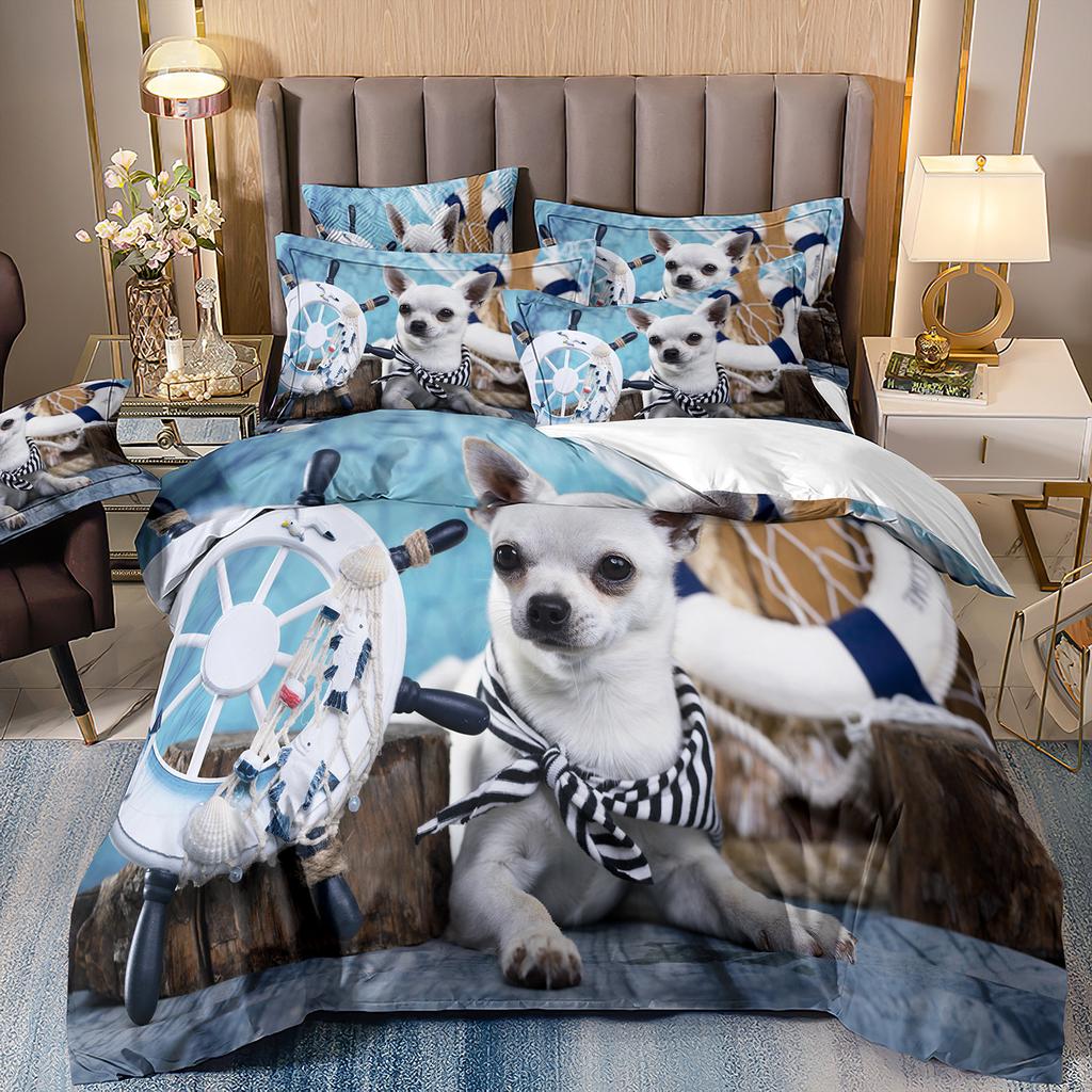 3D-gedruckte Bettwäsche Schäferhund Bettbezug Haustierhund Dreiteilige Heimtextilien