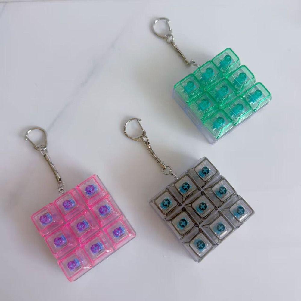 Clear Clicker Decompression Fidget Keychain 9 Keys Button Finger Clicker Toys  Adult Kids