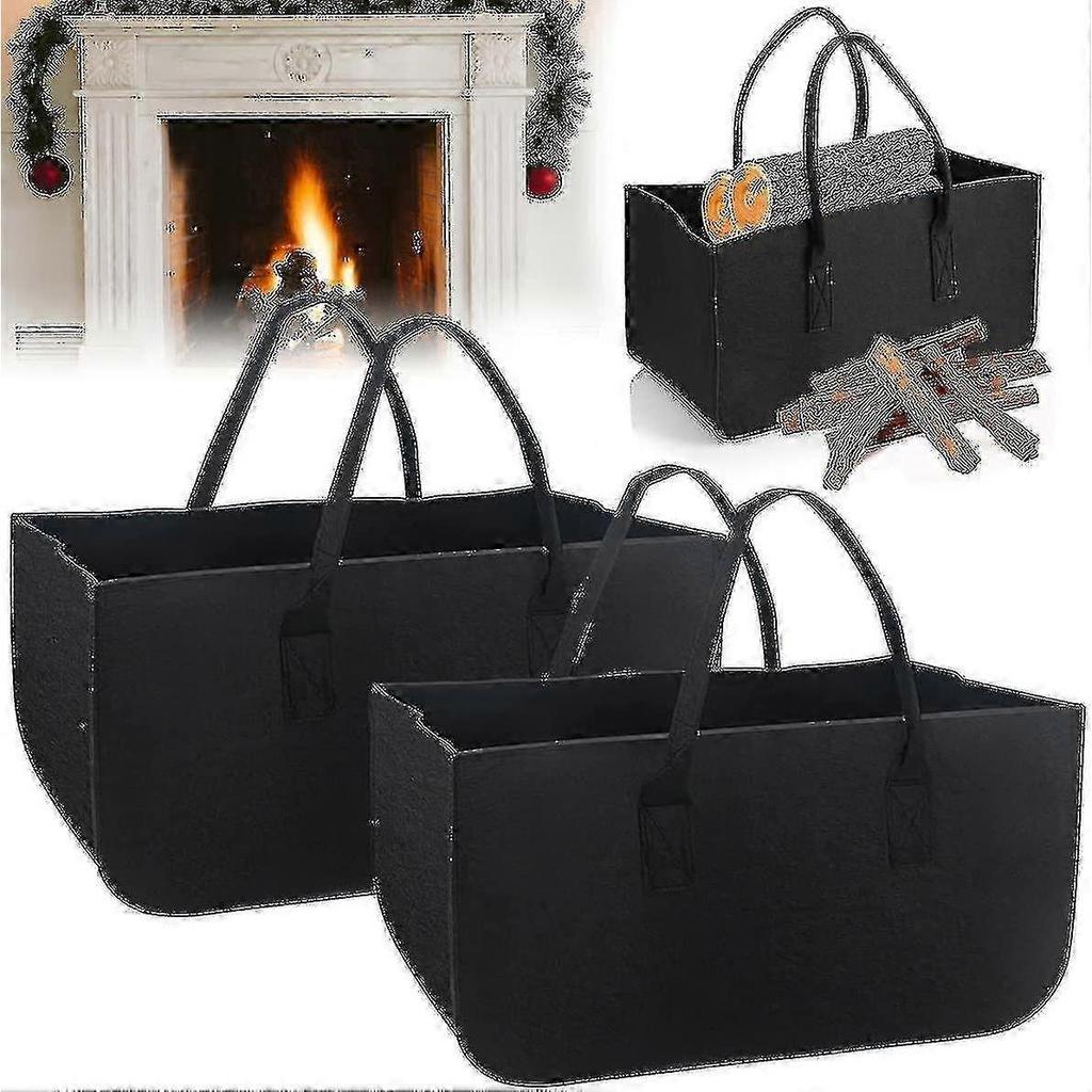 Felt Firewood Holder with Handle, Large Foldable Log Basket, for Camping/Shopping