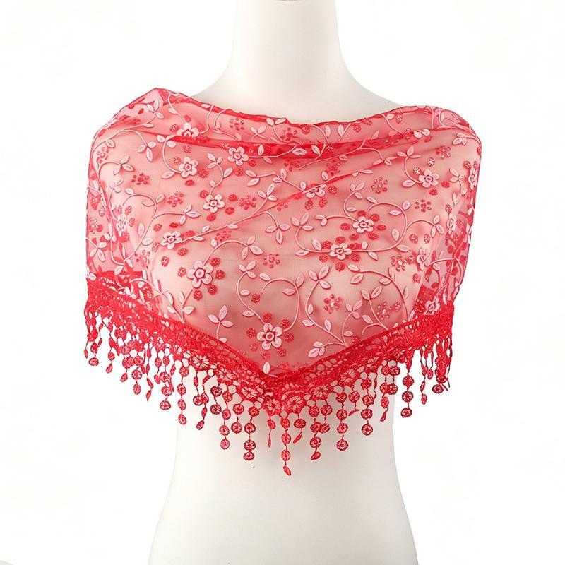 Luxury Embroidery Lace Tassel Headscarf Women Sheer Mesh Bandana Hijab Vintage Floral Head Wrap Boho Hair Scarf Daily Accessory