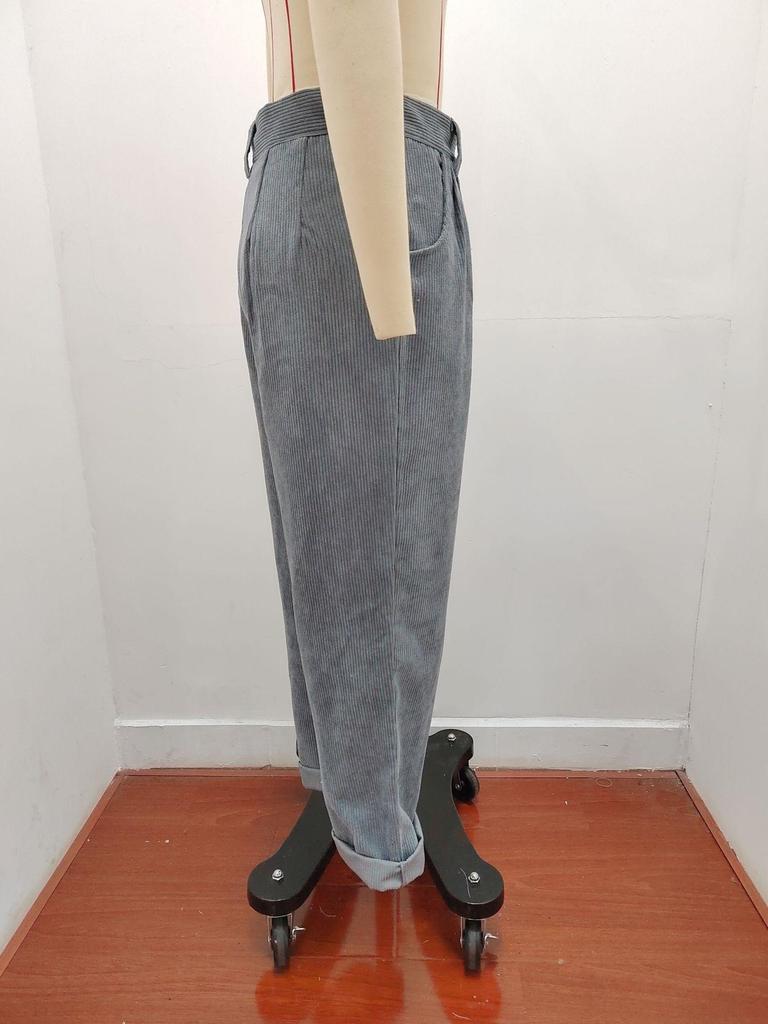 Women's High Waist Corduroy Straight-Leg Pants - Solid Color, European & American Style, Autumn 2025 Collection