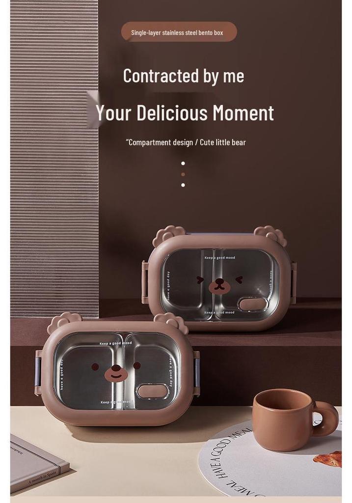 Coffee Bear Insulated Bento Lunch Box with Compartments for Students and Adults, Ideal for Work or Canteen Use