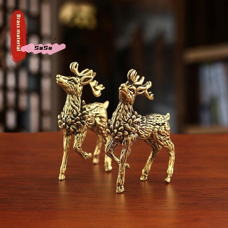 S-1 Pc Deer Ornament Deer Statue Miniature Sika Miniature Figurines Solid Brass Tabletop Decoration Deer Sculpture Ornaments