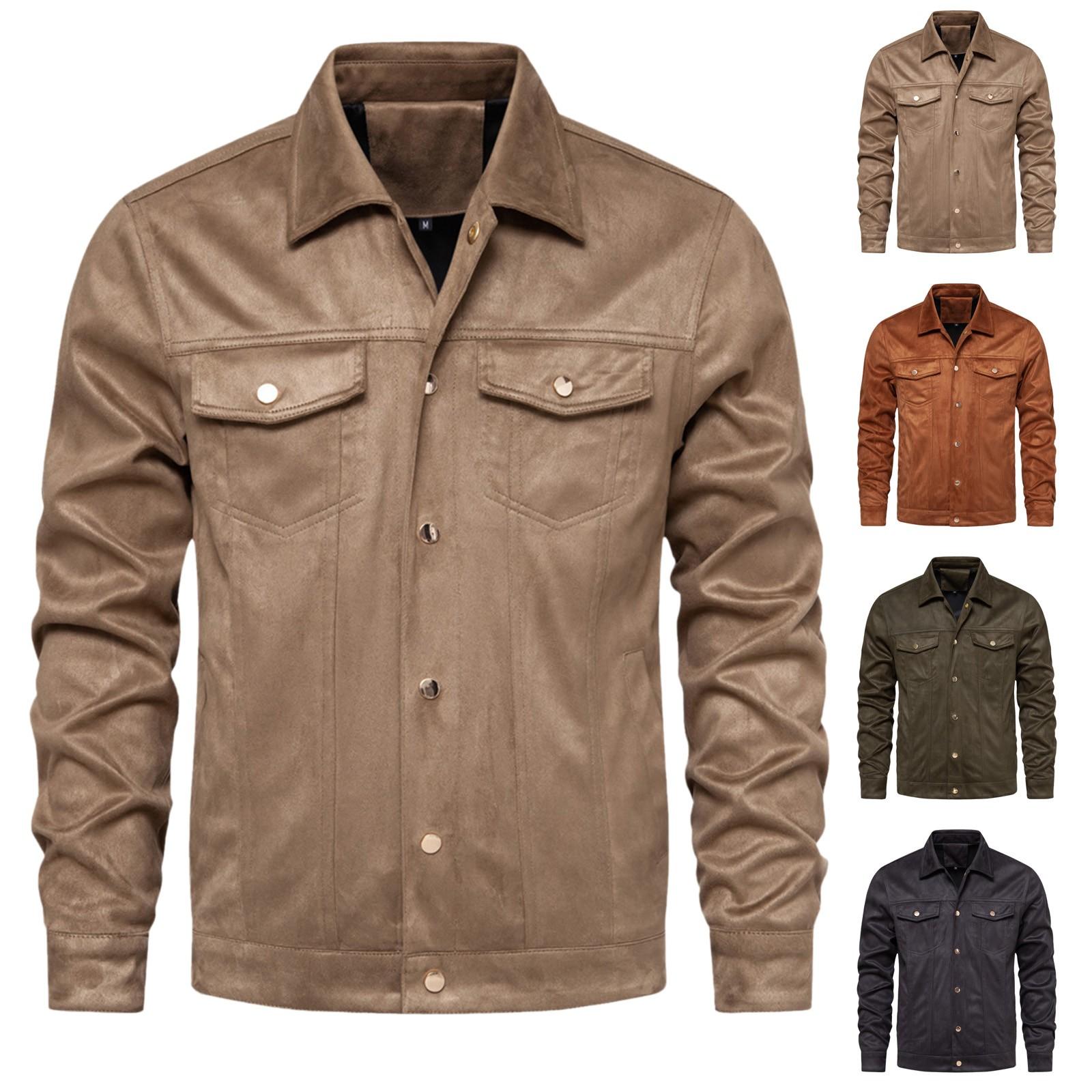 

Men s Lapel Double Pocket Button Casual Jacket Men s Solid Color Fashion Warm Slim Jacket