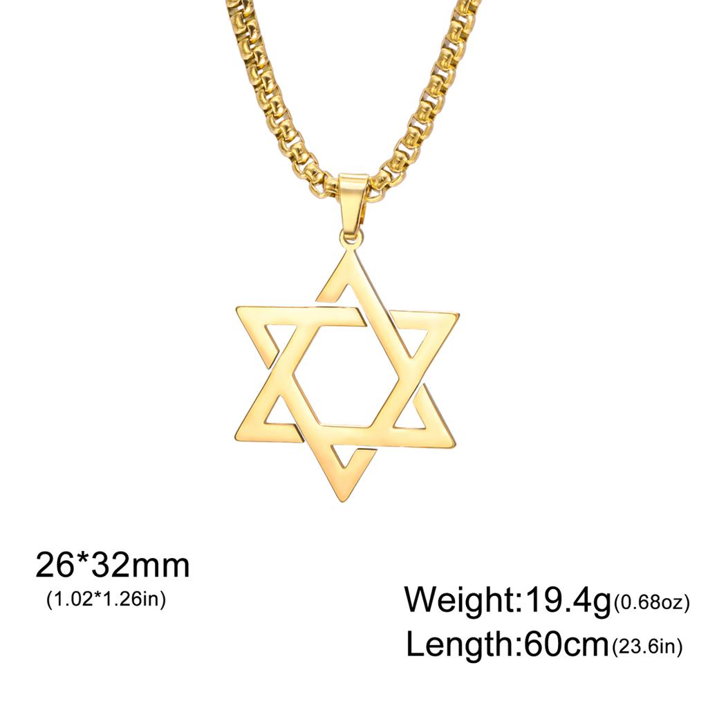  Star of David Necklace Stainless Steel Box Chain Classic Hexagram Six-pointed Star Pendant Chain for Men Jewish Jewelry