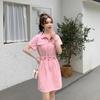 Real Shot: Summer Hong Kong-Style Korean Short-Sleeve Denim Dress - Fashionable Waist-Slimming Design for Women