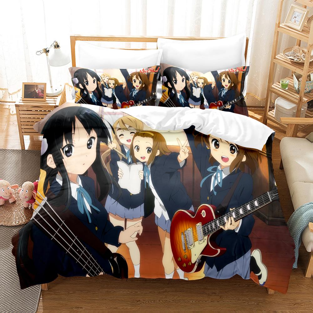 K ON Light Music Club Bedding Set 3PCS Anime Girl Band Guitar Drum Keyboard Character Print Duvet Cover All Sizes Customizable