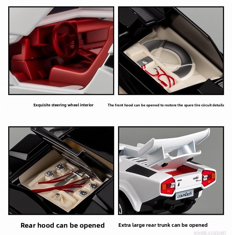 1:32 Countach LP500S Supercar Spielzeugauto Modell Rad Lenkung Geräusch und Licht Kinderspielzeug Sammlerstücke Geburtstagsgeschenke