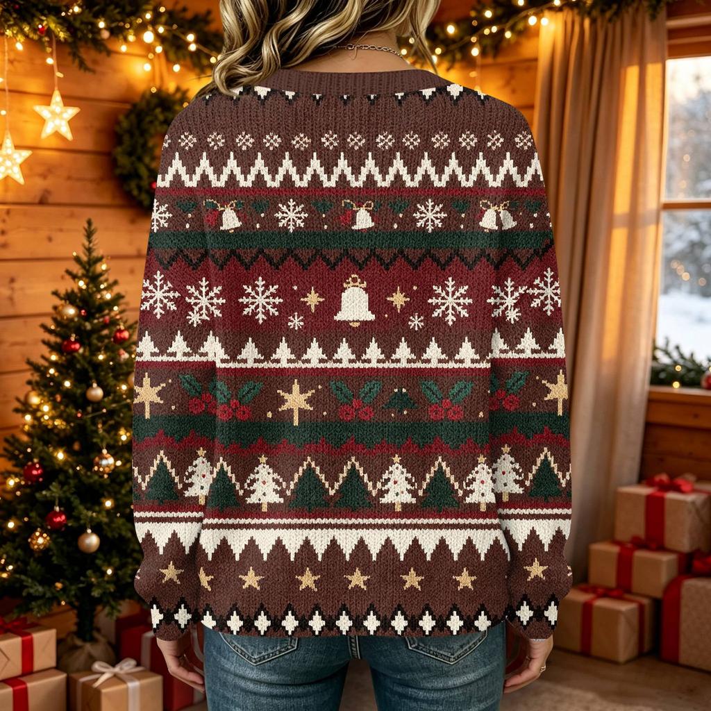 Damen Casual Christmas Print Langarm Offen Vorne Strickjacke Jacke für Herbst und Winter