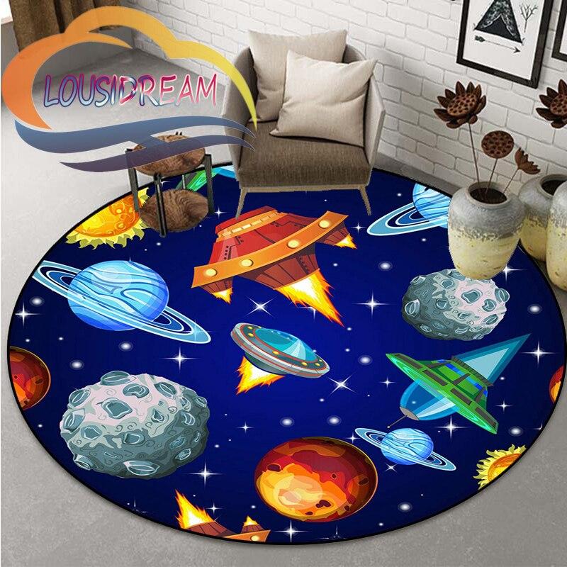 Space Universe  Vector Ufo and Many Planets In Galaxy Round Bedroom Floor Mat Computer Chair Area Decoration Carpets