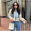 Y2k Women Denim Patchwork Jacket Coat Lapel Long Sleeves Jackets with Pockets Spring Casual Lady Denim Coats Designer Outwear Top
