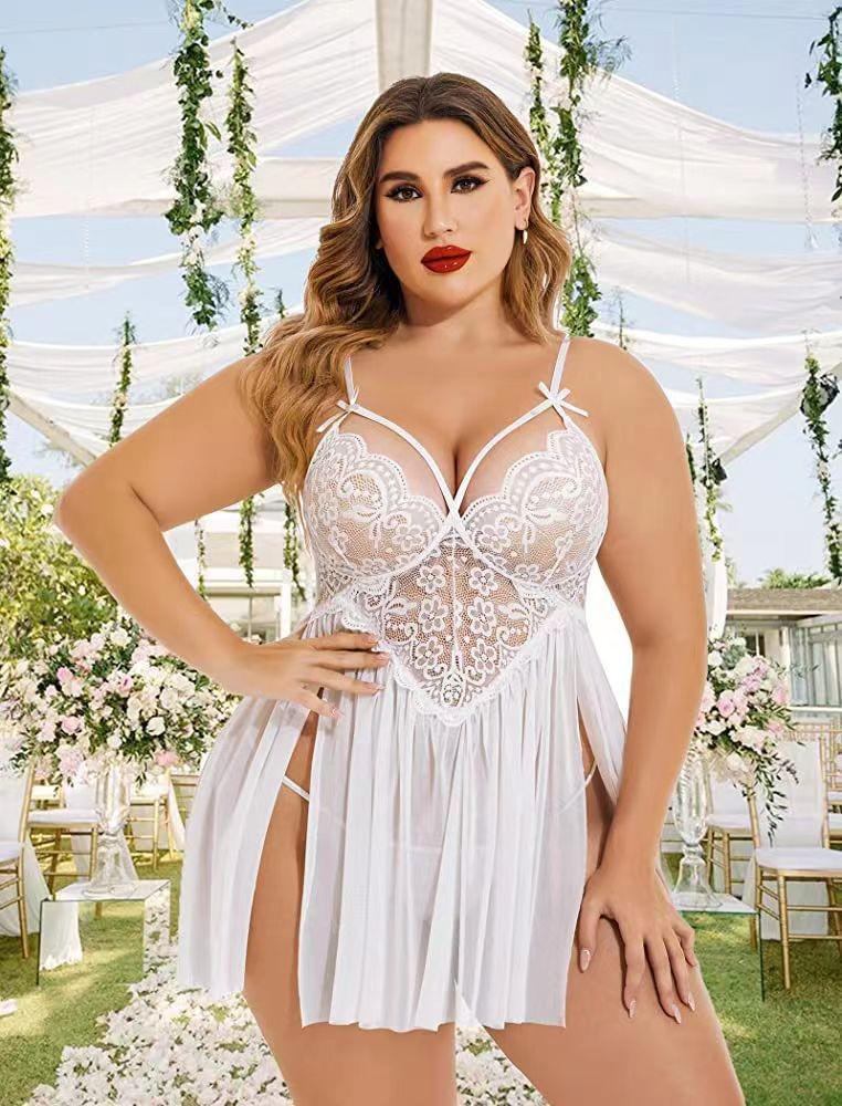 European & American Lace Mesh Splice Camisole Long Nightgown - Plus Size