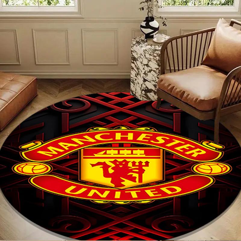 Manchester United Crest Round Mat, Anti-slip Circle Carpet Chair Rug For livingroom,Bedroom, Doormat Home Decor Gift Christmas Gifts
