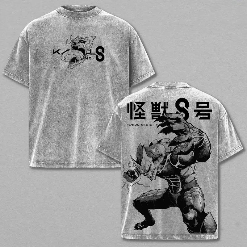 Hot Anime Kaiju No. 8 Hibino Kafka Print T-shirt Men Women Tshirts Oversized Cotton Clothing Retro Washed T Shirt Harajuku Tops